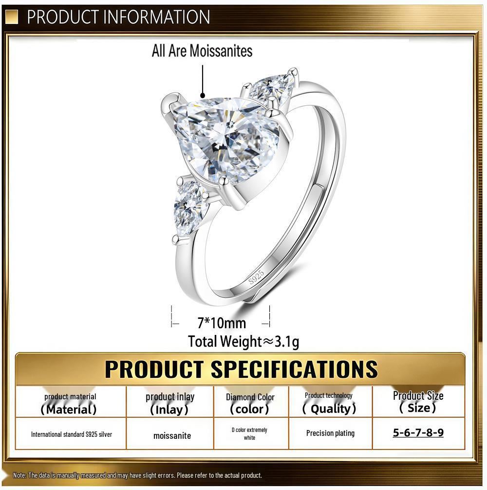 Moissanite S925 Silver Teardrop Ring: Elegant European-American Fashion Statement