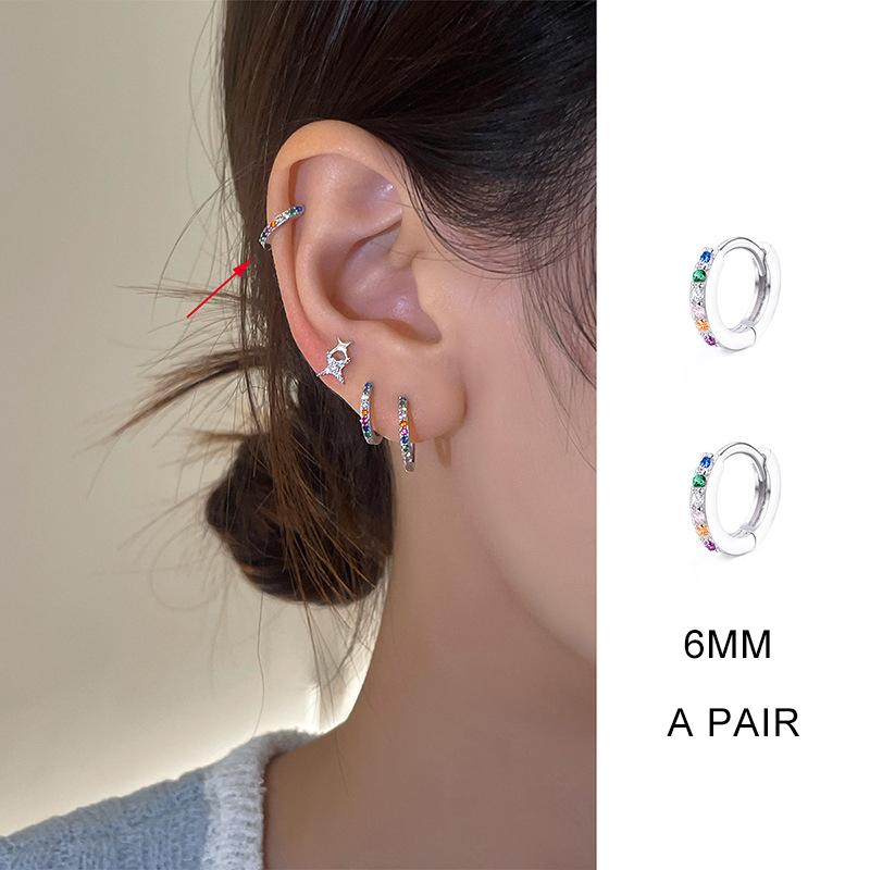 

Real 925 Silver Colored Zircon 6MM 8MM 10MM Hoop Earrings for Fashion Women Fine Jewelry Minimalist Accessories