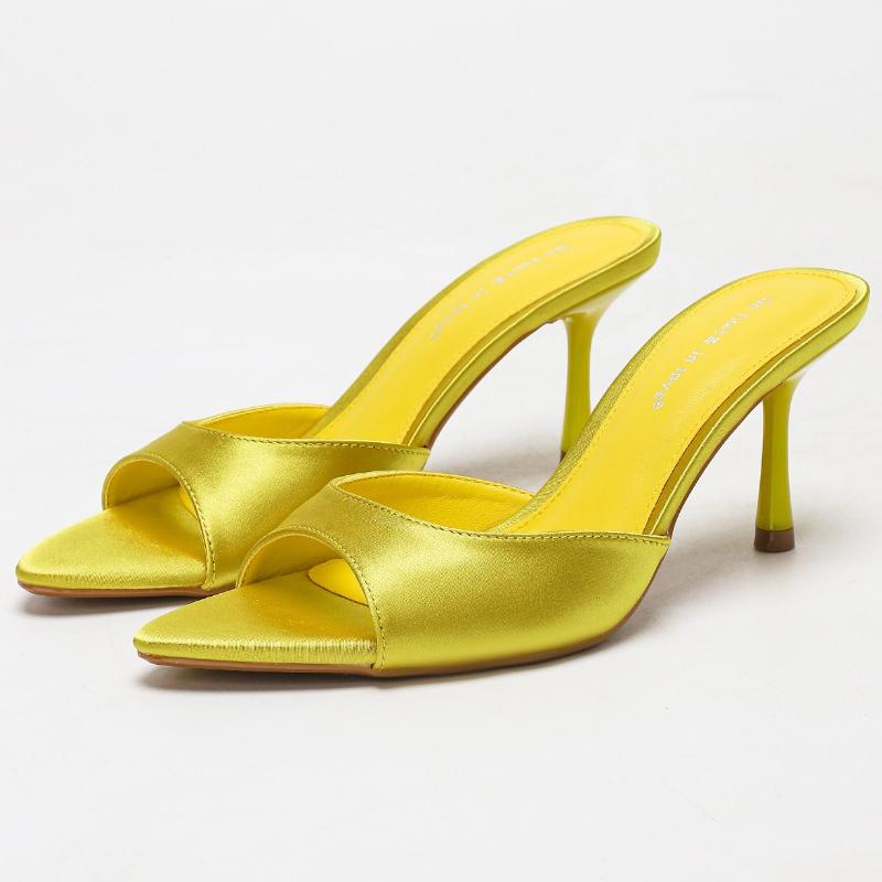 

Fashion Sexy Open-toe Thin Heel Slippers Women Fashion Pointy Toe Slide Sandals Elegant Comfortable Banquet Dress Shoes Zapatos De Mujer 42 жёлтый