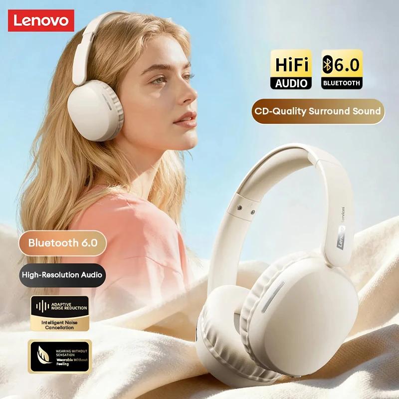 Original Lenovo LS106 Bluetooth 6.0 Headset Over Ear Lightweight Wireless Headphones HiFi Sound ENC Noise Cancelling Mic for Phone PC