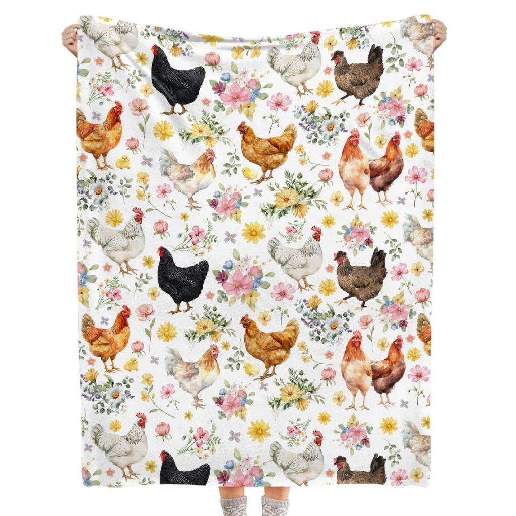 Cute Cock Blanket Chicken Digital Print Blanket Soft Plush Flannel Blanket For Sofa Office Camping