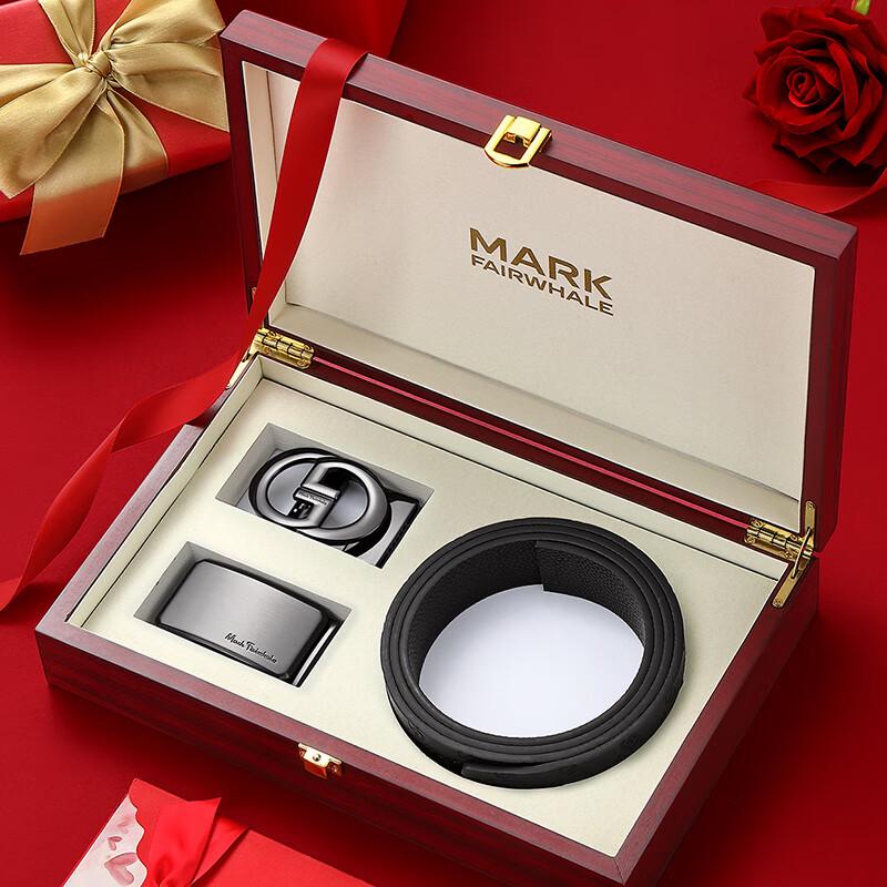 Mark Fairwhale Men s Genuine Leather Automatic Buckle Belt Gift Set 120cm Adjustable