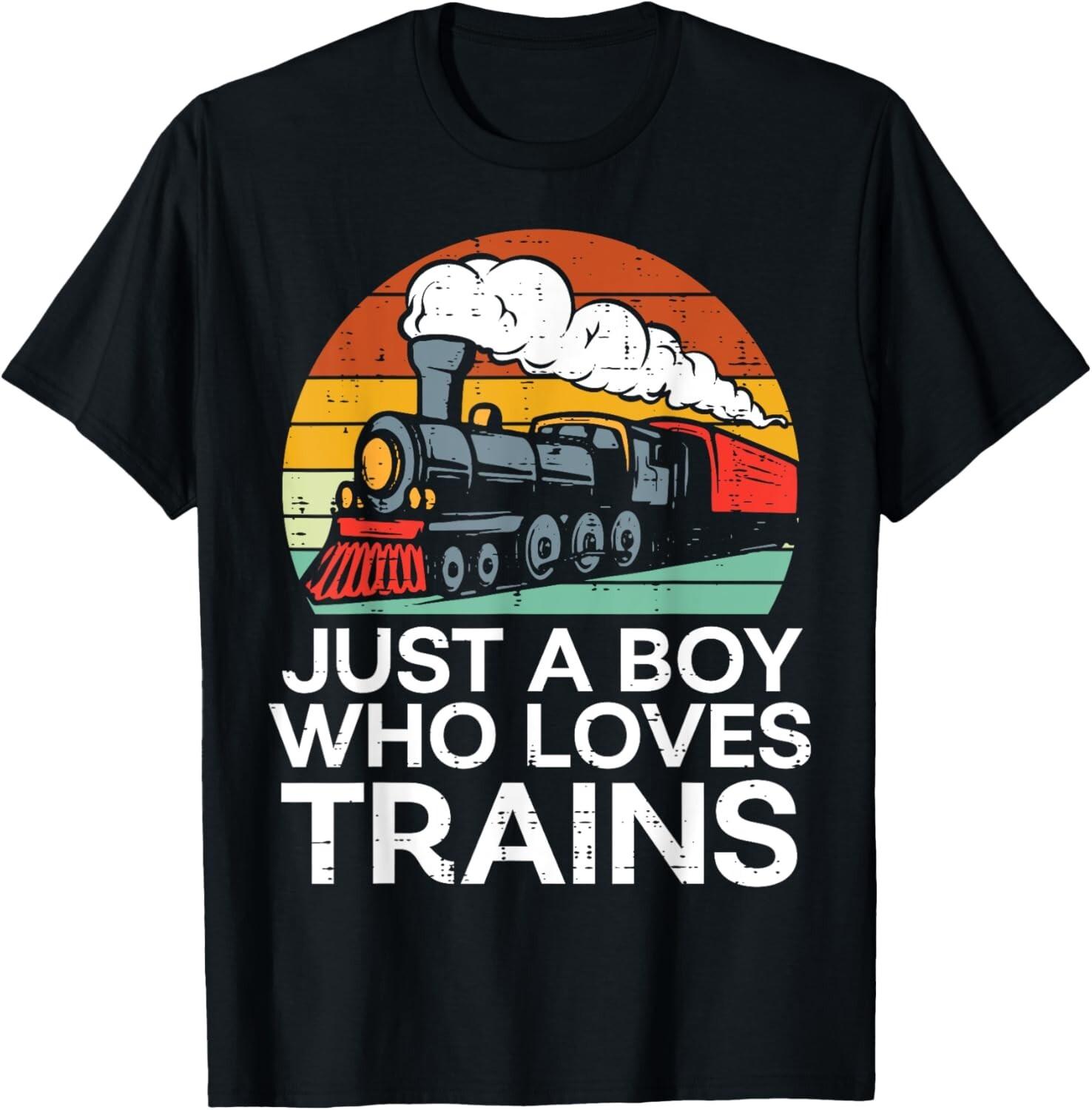 Just A Boy Who Loves Trains Retro Locomotive Men Kids Youth Gift Unisex T-Shirt S разноцветный
