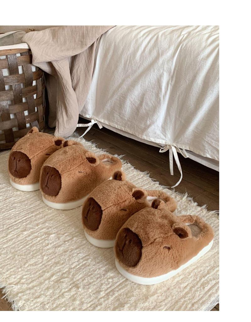 Women's Cute Cartoon Capybara Cotton Slippers - Warm Winter Plush Home Wear