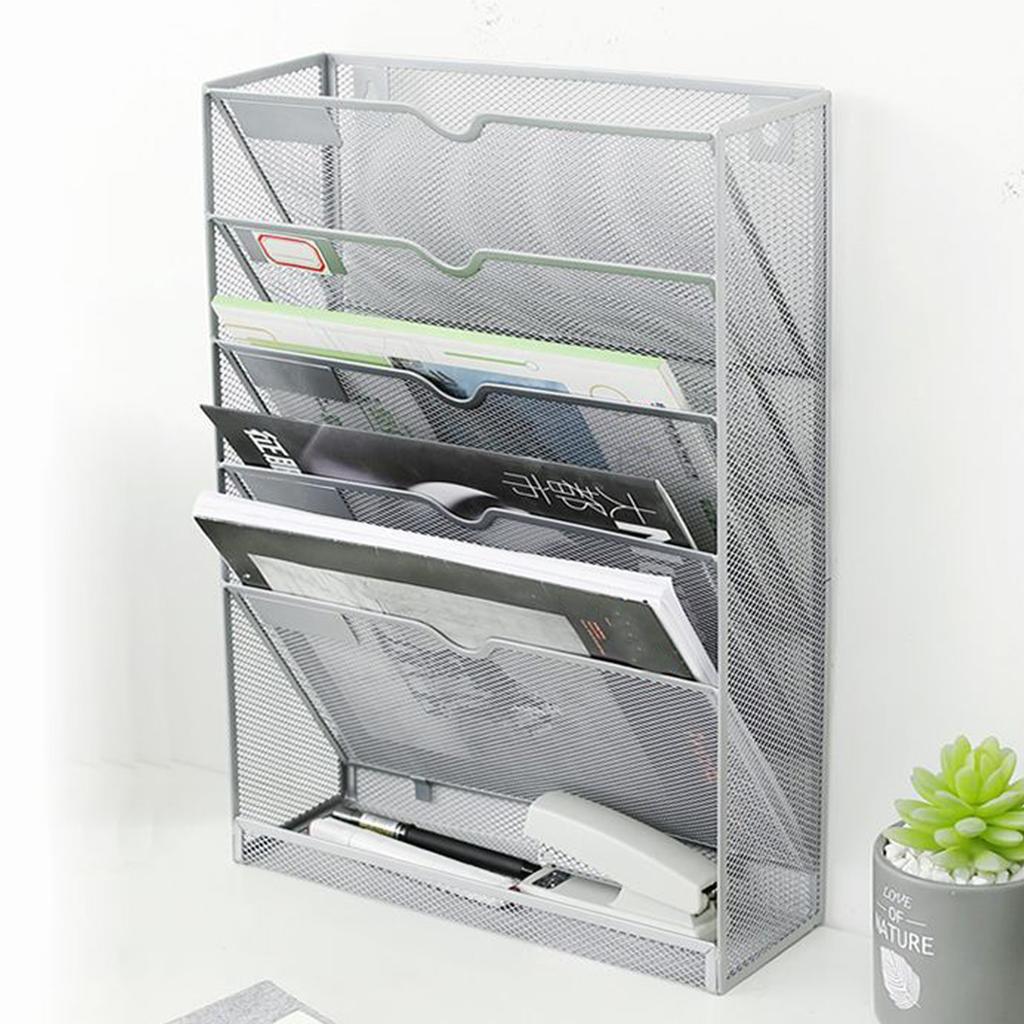 5-stufiger Wand-Aktenorganizer Vertikale Anordnung Glänzende Kanten Wandmontage Aktenhalter mit Aufhängeloch