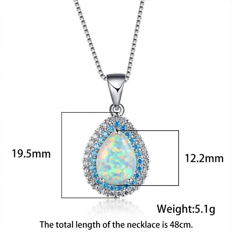 Cold Wind Platinum Water Drop Edge Diamond Opal Necklace Women's Delicate Necklace
