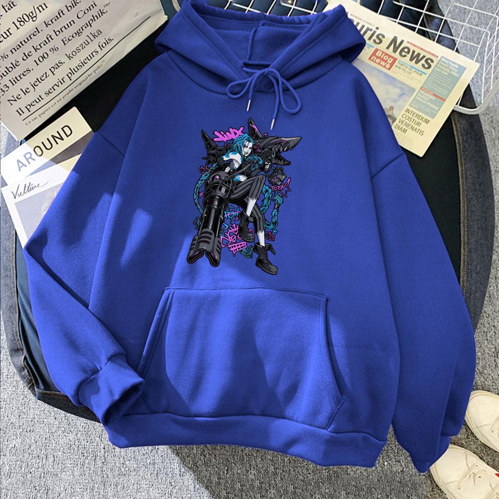 Women Hoodie Jinx  Arcane Game Printing Sweatshirts Hooded Winter Fleece Sudadera Mujer Casual LLong Sleeve Pocket