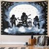 Silhouetted rock band performing against a full moon with smoky clouds. Patterned tapestry for bedroom and living room home decor