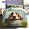 Basset Hound and Grassland Pattern Bedding Home Decoration Birthday Gift (1 * duvet cover + 2 * pillowcase, without core)