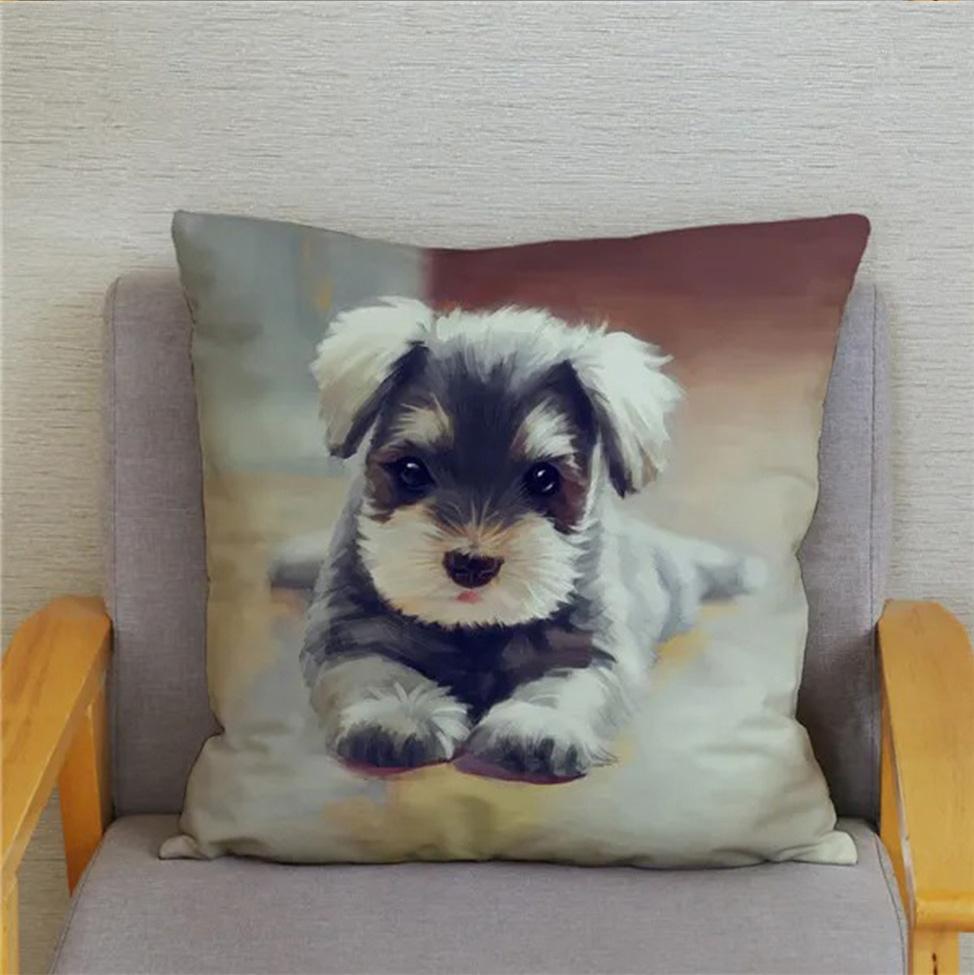 Décoration d'intérieur Mignon Schnauzer Chien Impressions Housse de Coussin Motif Housse de Coussin Convient Pour Canapé Chambre Voiture Housse de Coussin