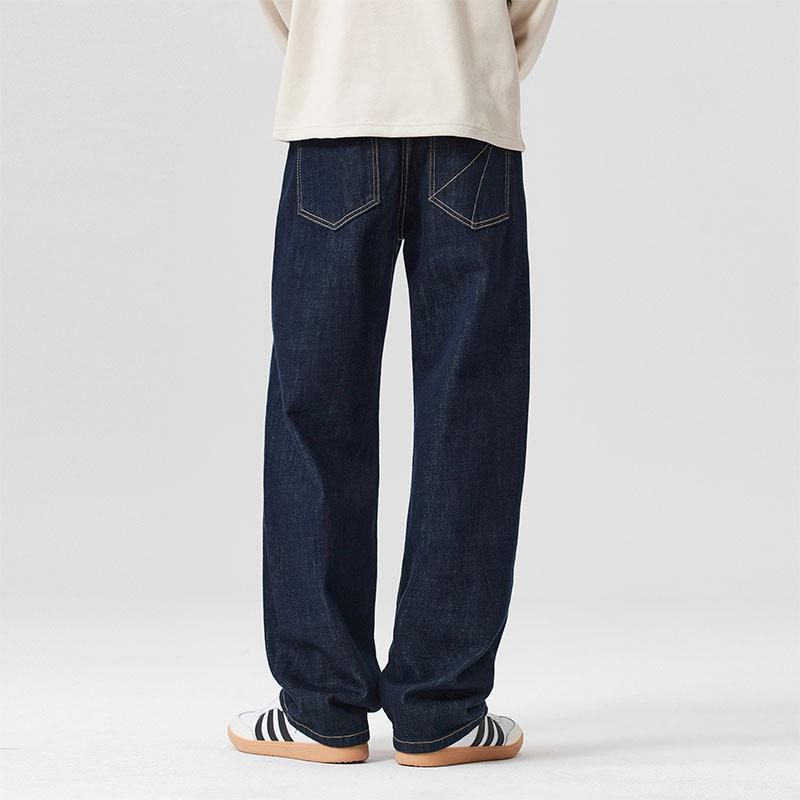 American Trendy Brand Denim Primary Color Jeans Men's Autumn New Pure Cotton Casual Loose Straight Wide-leg Trousers
