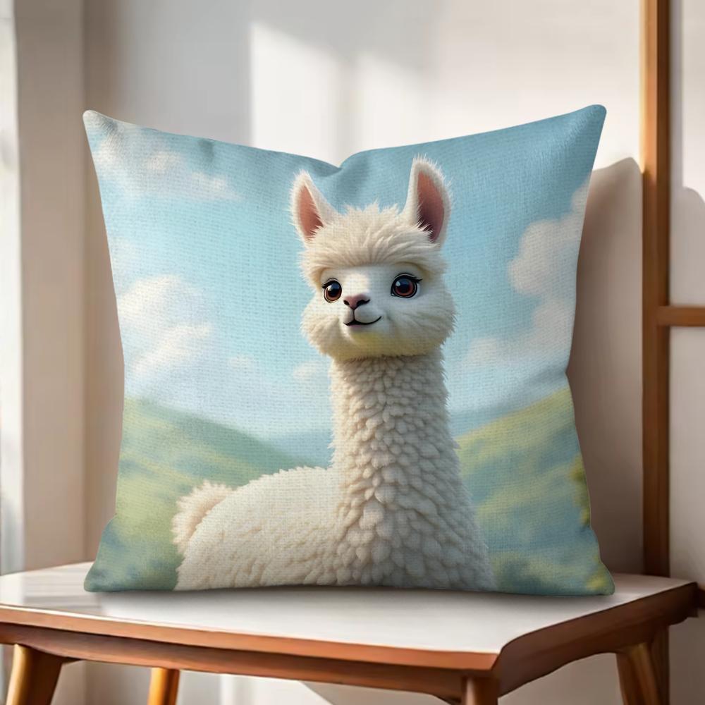 Classic Alpaca Cushion Cover Natural Linen Organic Fabric DoubleSided Printing Couch Pillow Covers Home Decor