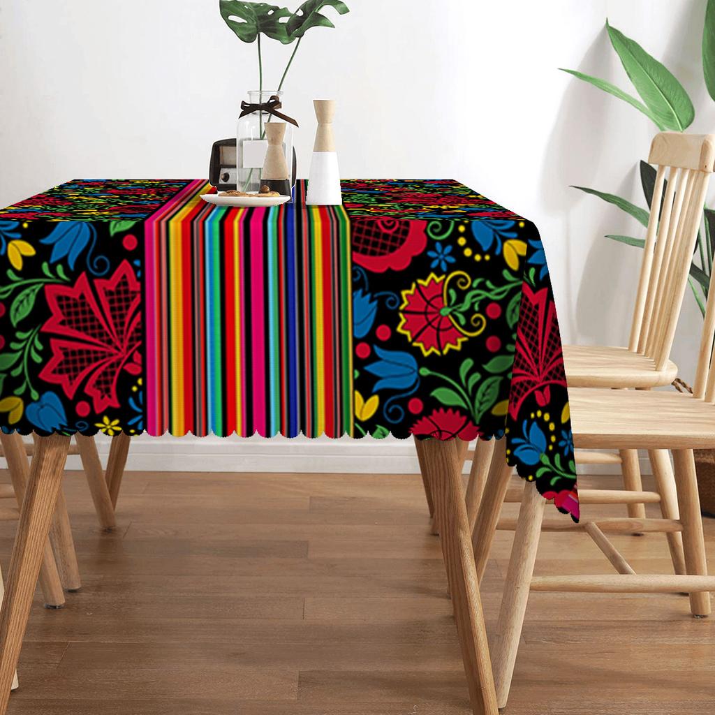1PC Mexican Carnival Floral Printed Tablecloth, Rectangular Table Cover, Home Kitchen Dining Room Living Room Decor