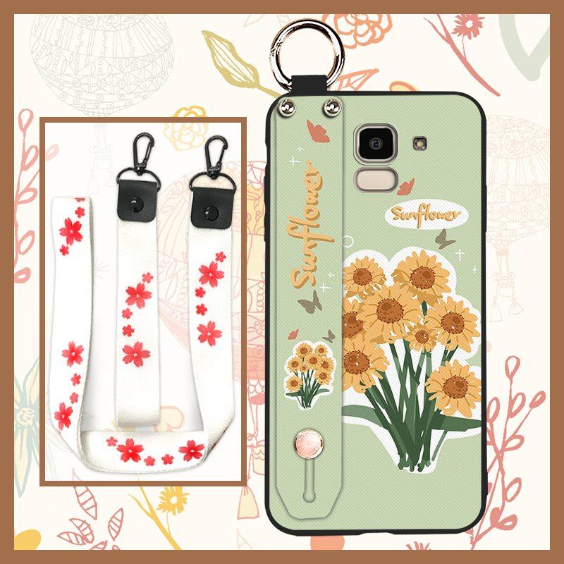 Oil Painting Anti-dust Phone Case For Samsung Galaxy J6 2018/SM-J600F Back Cover Wristband Fashion Design Kickstand Ring
