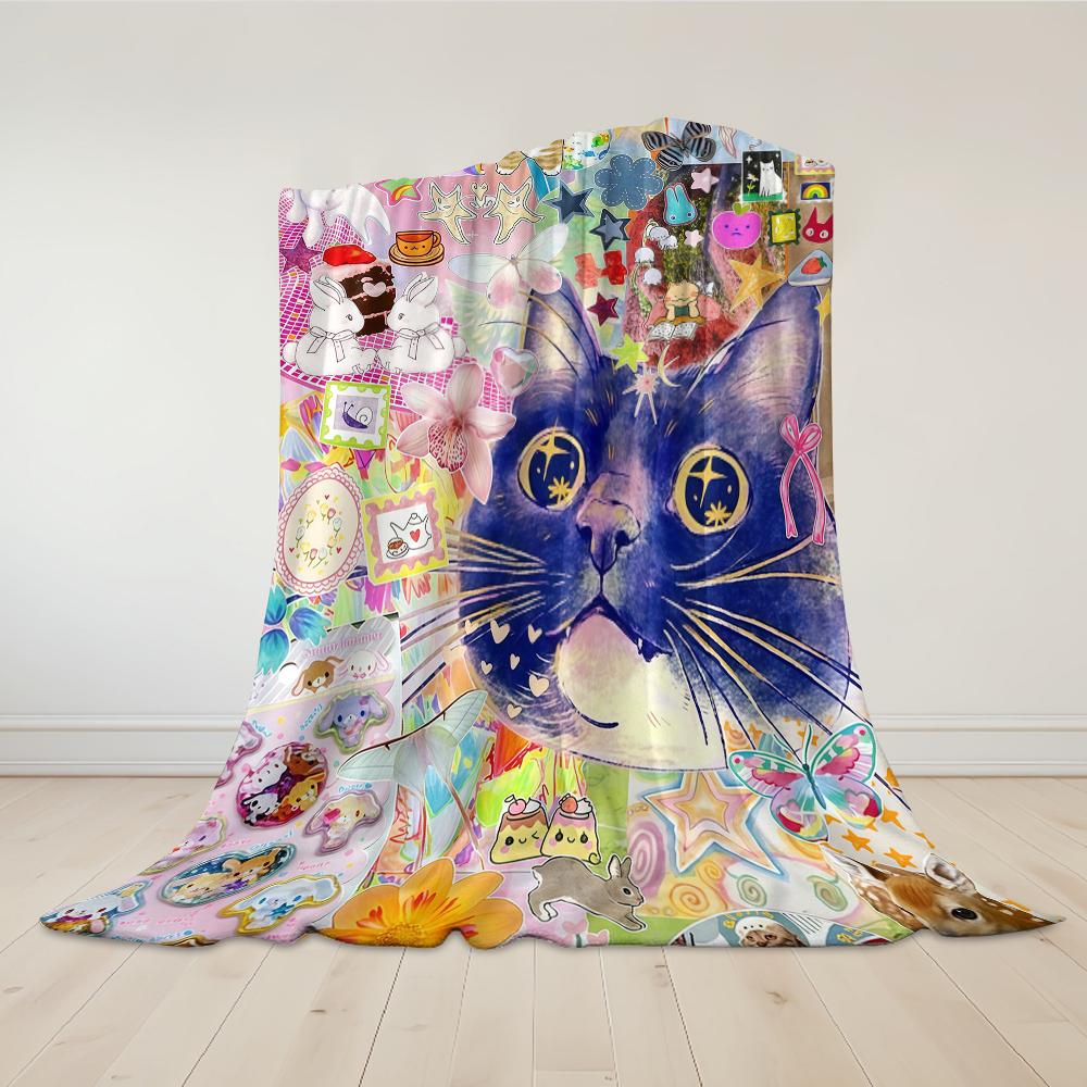 Kawaii Cat Collage Flannel Blanket Warm Soft Halloween Christmas Couch Warm Cozy Decorative Decor Gift for All Season