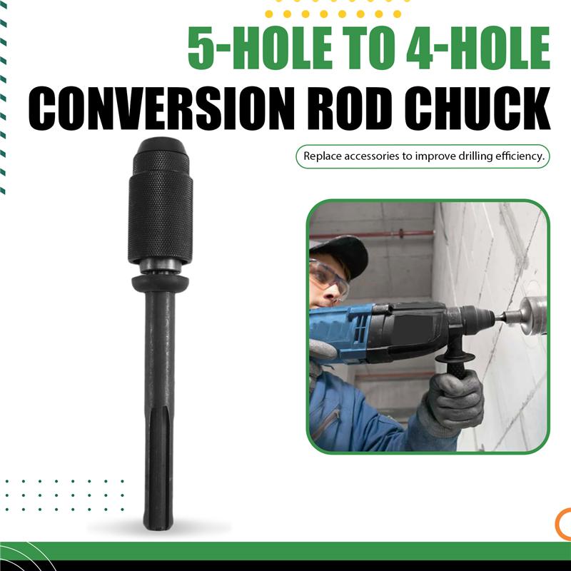 A25F-Conversion Rod Chuck Converter Five-Hole To Four-Hole Black Electric Hammer Conversion Rod Checkered
