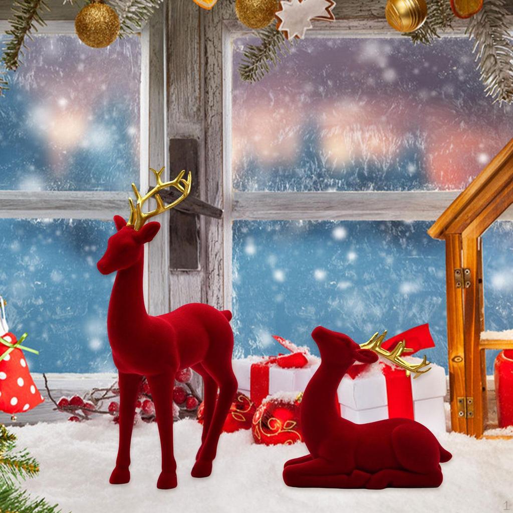 Reindeer Figurines Elk Sculptures Christmas Decoration Ornaments Sitting Standing Deer Statues for