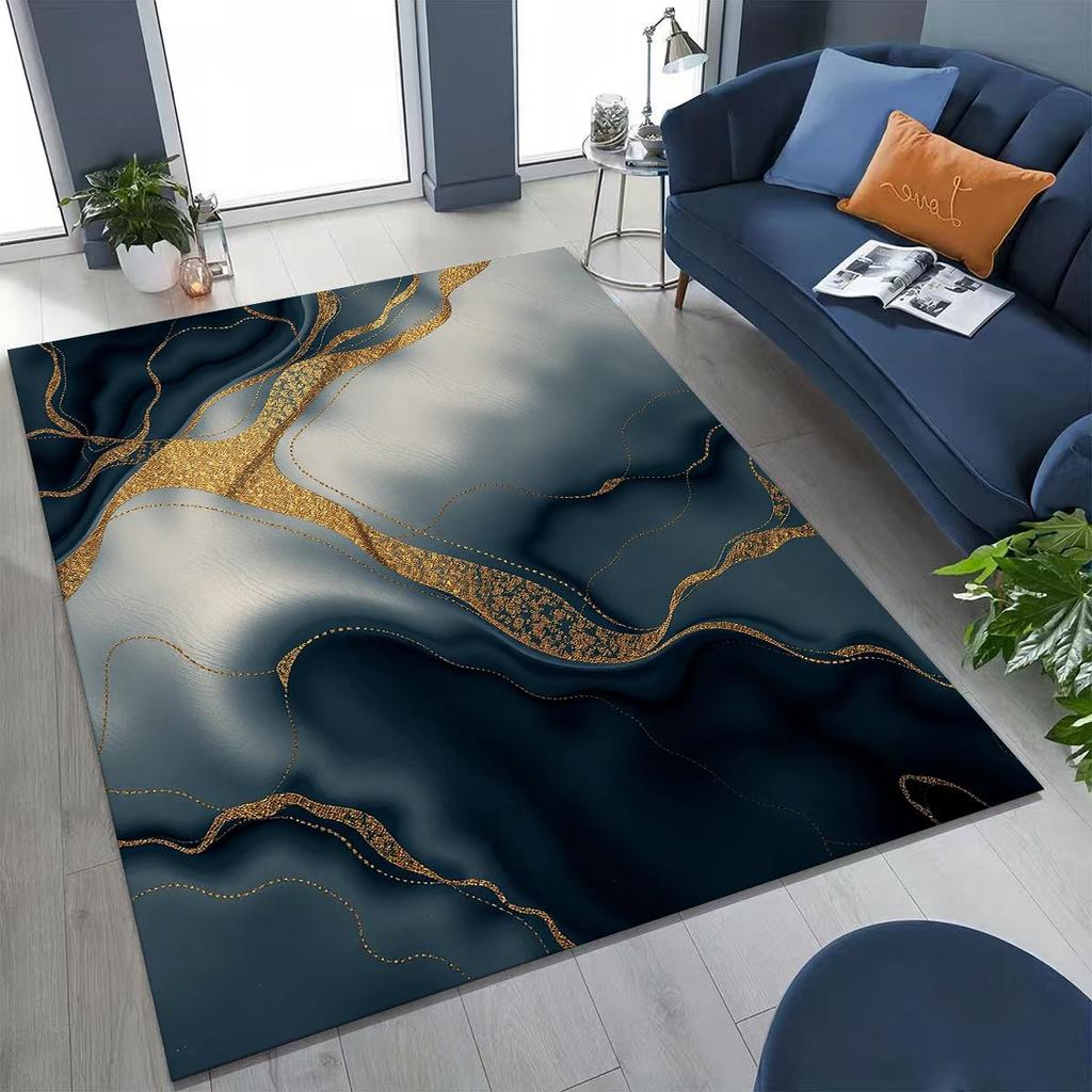 2026 Luxurious Marble Black Green Gold Colorful Stone Texture Rug for Bedroom Living Room Sofa Home Doormat Decor,Non-slip Mat