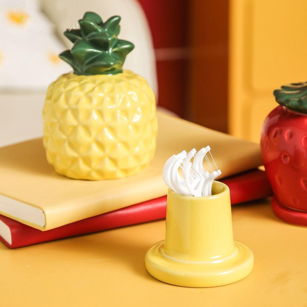 Dust-proof Fruit Theme Toothpick Box Pineapple Shape Dental Floss Storage Box  Living Room