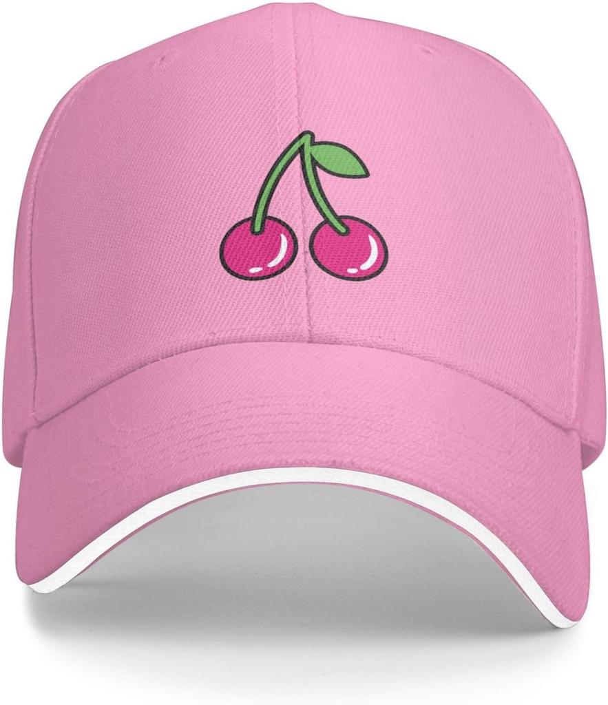 Cherry Fruit Print Baseball Cap Polyester Casual Adjustable Sandwich Brim Hat for Unisex