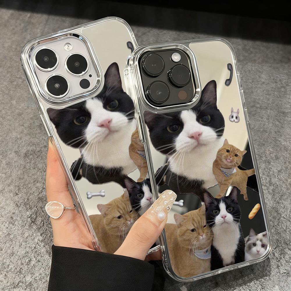 Fashion Cat Luxury Make Up Mirror Phone Case For IPhone 17e 16e Air Pro Max 17 16 13 11 15 14 12 Animal Funda Anti-drop Cover