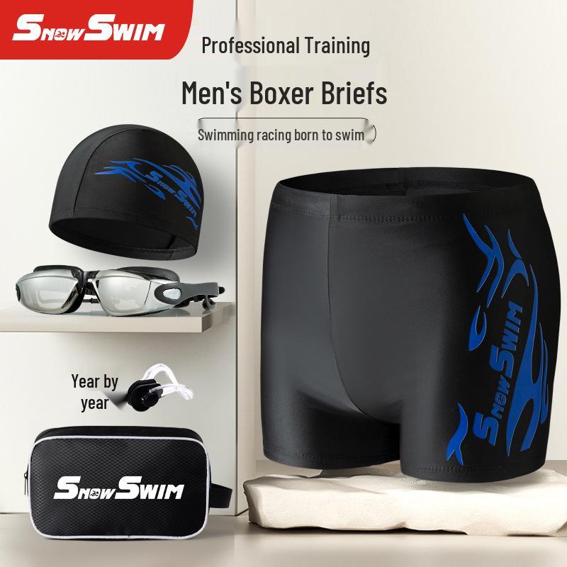 Men's Plus Size Swim Trunks & Accessories Set: Square Leg Swimwear, Fashion Goggles, Swim Cap
