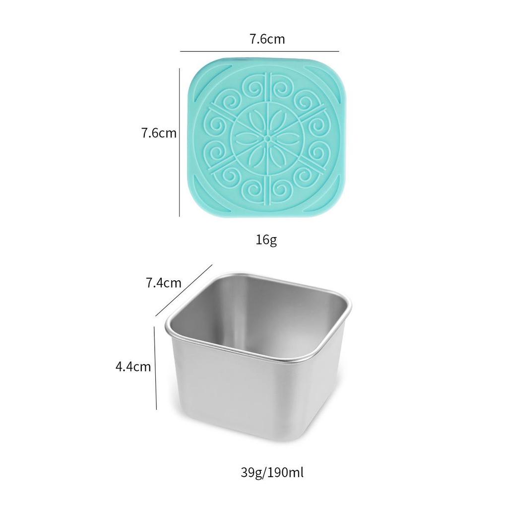 304 Stainless Steel Sauce & Salad Dressing Container with Silicone Lid - Leakproof Square Snack Lunch Box
