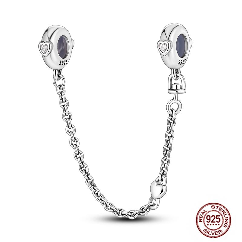 Star Moon Slide Safety Chains Charms 925 Sterling copper Heart Evil eyes Silicone Spacer Beads Fit Original Bracelet DIY Zircon