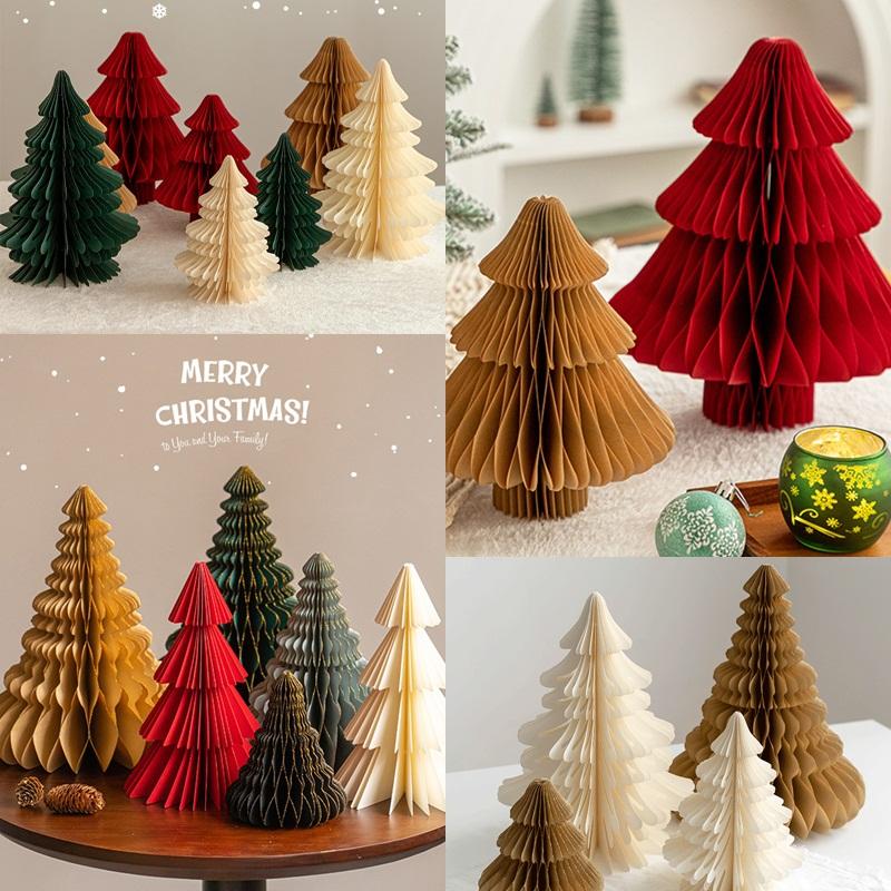Christmas New  Decorations Paper Honeycomb Ball Folding Christmas Tree 3D Ornament Home Wedding Decoration Desktop Ornament