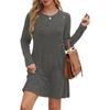 Women's Ribbed Knit Long Sleeve Dress with Side Buttons and Pockets Casual Fall Mini Dress