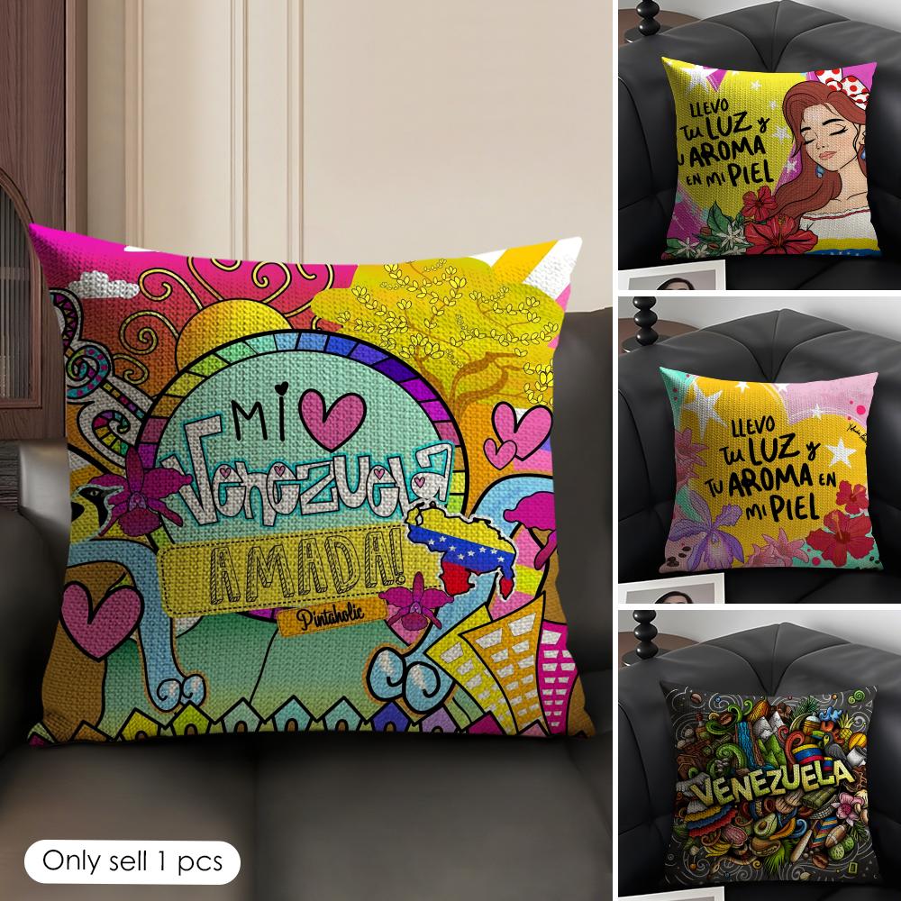 Aesthetic Art VVenezuela Cushion Cover Natural Linen Organic Fabric DoubleSided Printing Sofa Home Decor Gift Pillow Case
