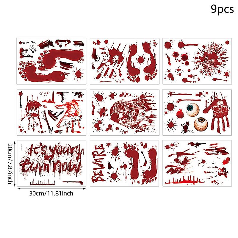 Halloween Blood Handprint Skull Wall Sticker Pvc Bedroom Background Decoration Horror Self-Adhesive Wall Sticker