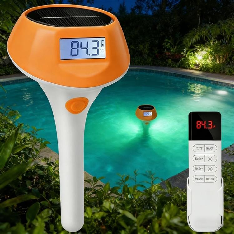 Thermomètre de piscine solaire à chargement automatique Affichage numérique Lumière de piscine à éclairage doux pour tout élément aquatique