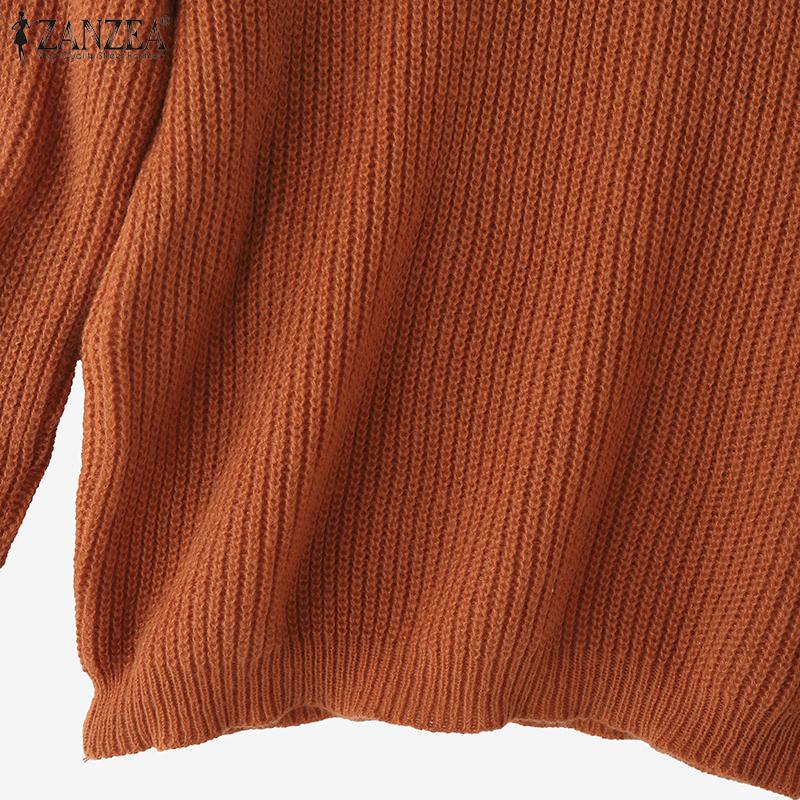 ZANZEA Women Autumn Sweaters Round Neck Long Sleeve Knitted Pullover Jumpers