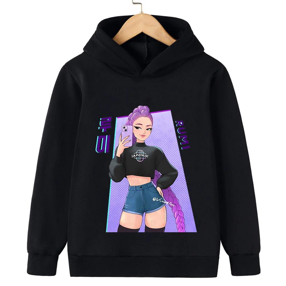 2025 KPop Demon Hunter Cartoon Girls Boy Hooded Sweatshirt Warm Children's Korean Wave Fashion Casual Tops Casual Girls Clothing
