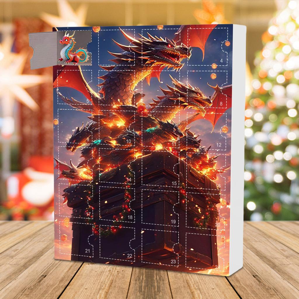 Dragon Advent Calendar 2025 with 2D Flat Acrylic Dragon Ornaments 24 Days Christmas Countdown Calendar for Xmas Tree Decor
