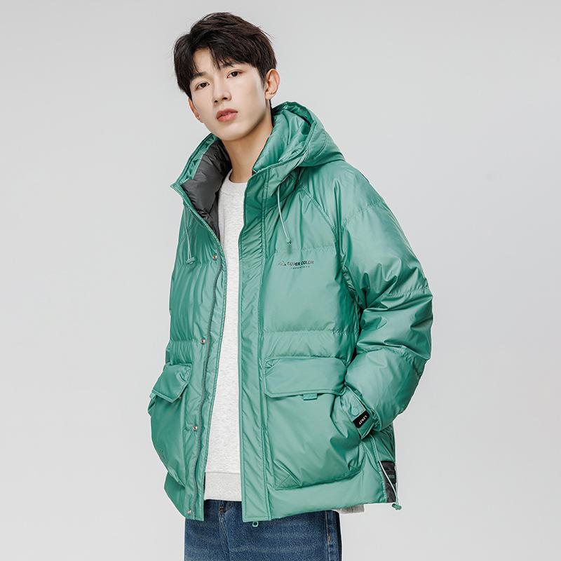 

Новый пуховик мужской короткий куртка с капюшоном зимний модный бренд однотонный пух белой утки теплый глянцевый теплое пальто 4XL зелёный