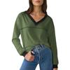 Fashionable Women's Loose Colorblock V-neck Long-sleeved Top