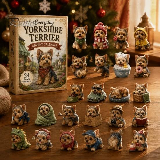 Mini Speelgoed 2026 Hond Kerst Adventskalender, 24 Dagen Puppy Beeldjes Aftellen Avond Verrassing 2D Acryl Schattige Verzamelbare Ornamenten voor Liefhebbers,