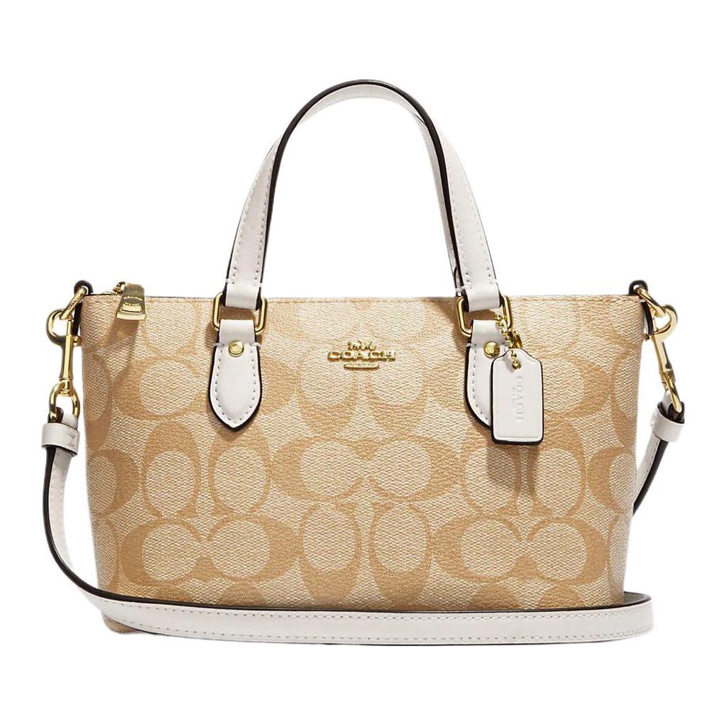 New COACH Gallery Canvas With Leather Handbag, Shoulder Bag, Crossbody Bag Small Size Women's Khaki & White CH468-IMDQC