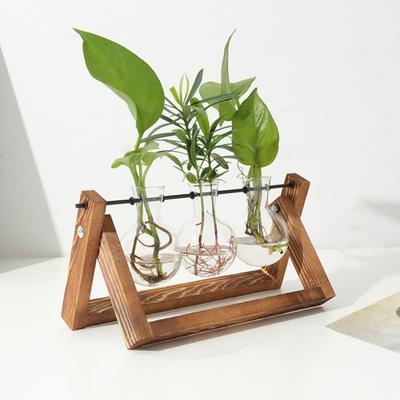 Yousheng 1/2/3-teiliges Pflanzenterrarium mit Holzständer, transparente Glaskolbenvase, Tischdekoration, hydroponischer Blumenhalter, Pflanzenbehälter