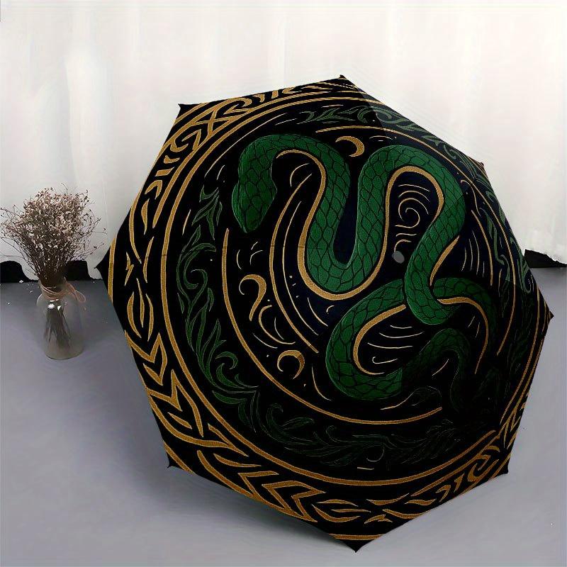 Green Serpent Circular Rug: Unique Home Decor with Intricate Design Umbrella, Portable 3-Fold Compact Umbrella for Men & Women R130