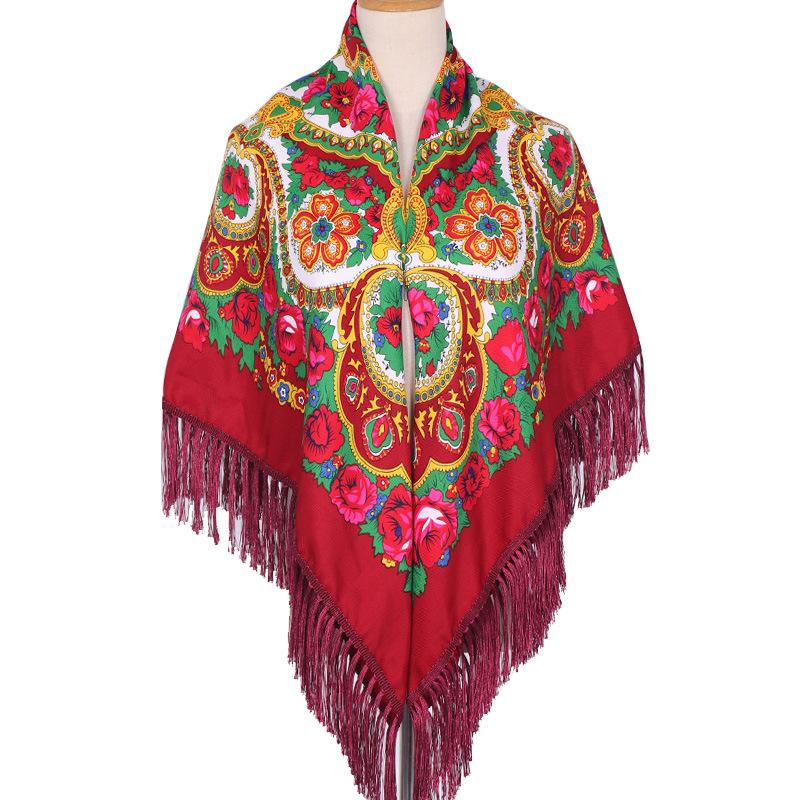 130*130Cm Russian Scarf Flowers For Women Ethnic Style Large Square Scarf Warm Shawls Bandana Beach Travel Blanket