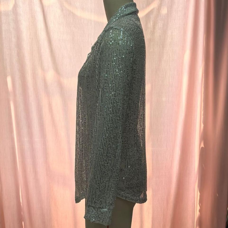 Loose Long Sleeved Fashionable Party Costumes Cardigan Top with Sparkling Sequins Women's Blouses & Shirts