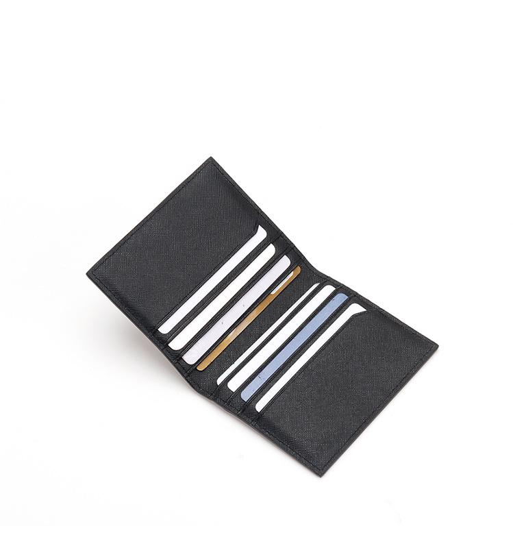 Men's Minimalist Crossgrain Cowhide Leather Card Holder with Logo and Anti-magnetic Feature.
