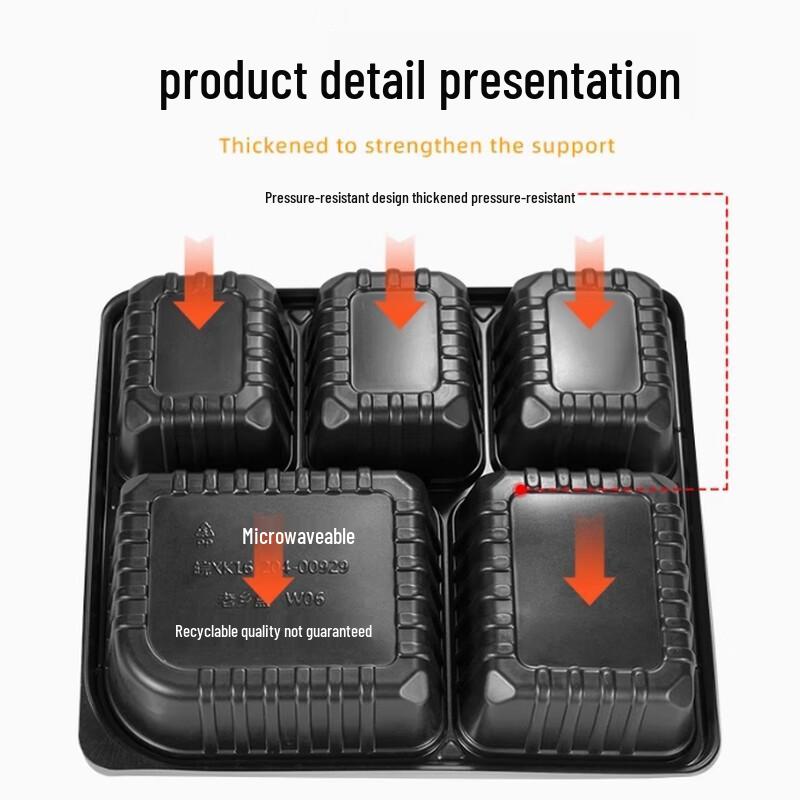 Einweg-Lebensmittelbehälter mit 5 Fächern und Deckeln