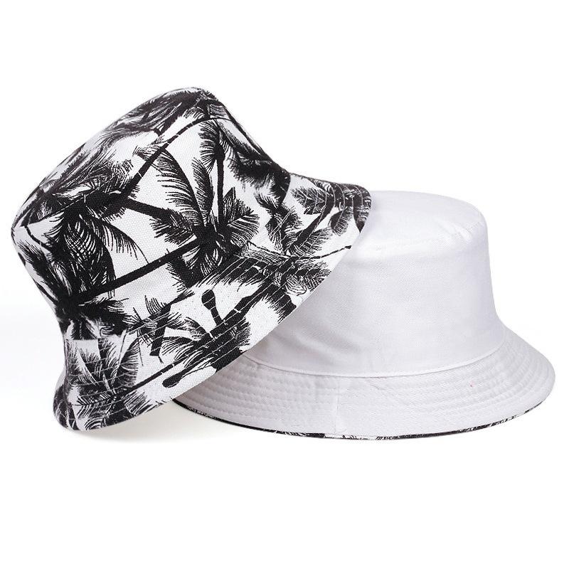 Fisherman Hat, Trendy Printed Coconut Tree Design, Double-Sided Bucket Hats Men And Women Summer Spring New