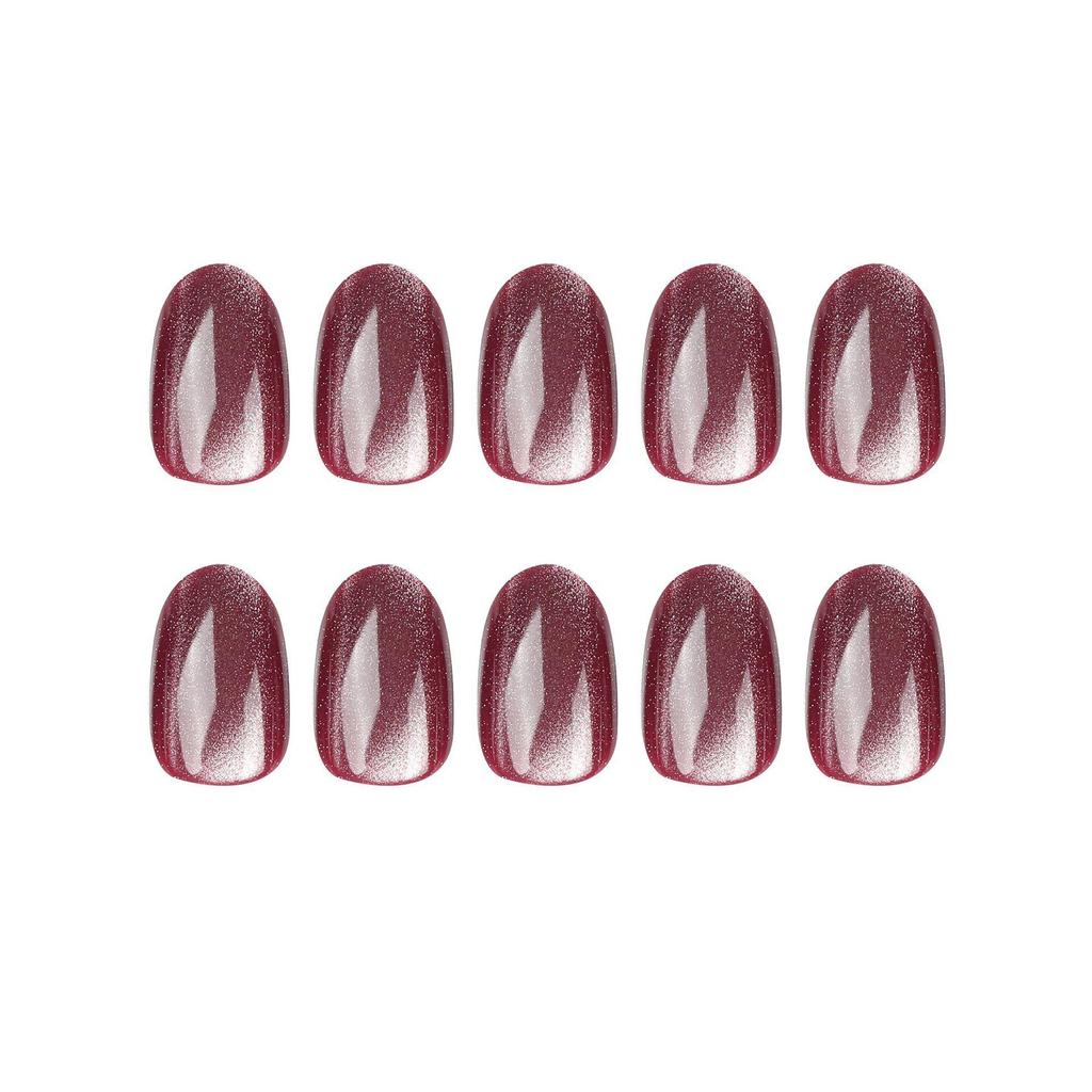 Removable Wearable Purple Cat Eye Short Gem False Nails