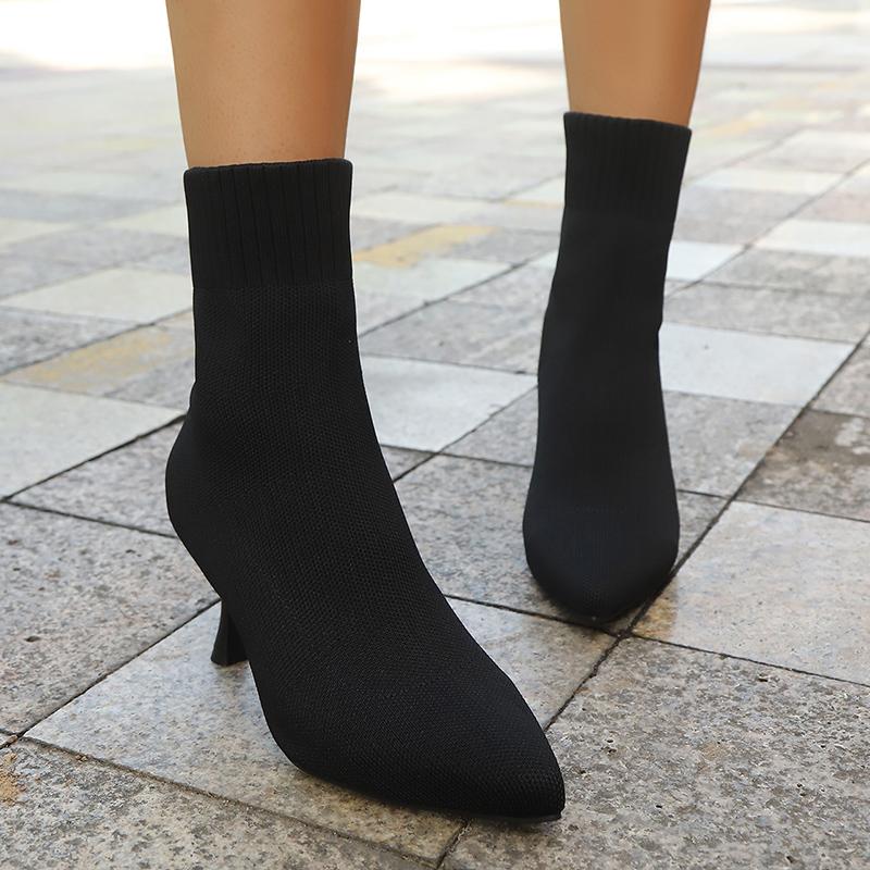 Fashion Fashion Slip On Slim Knitted Ankle Boots Women Plus Size Stretch High Heel Boots Woman Autumn Winter Thin Heeled Sock Booties