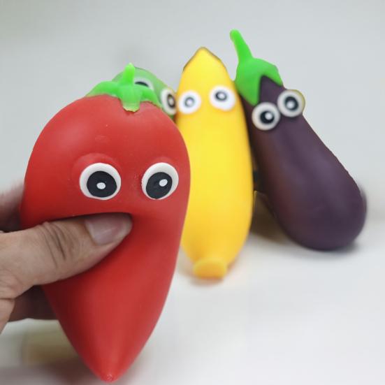 Cartoon Gemüse Quetschspielzeug Große Augen Paprika Aubergine Banane Bittermelone Quetsch Fidget Spielzeug Angstlinderung Obst Kneten Sensorisches Spielzeug